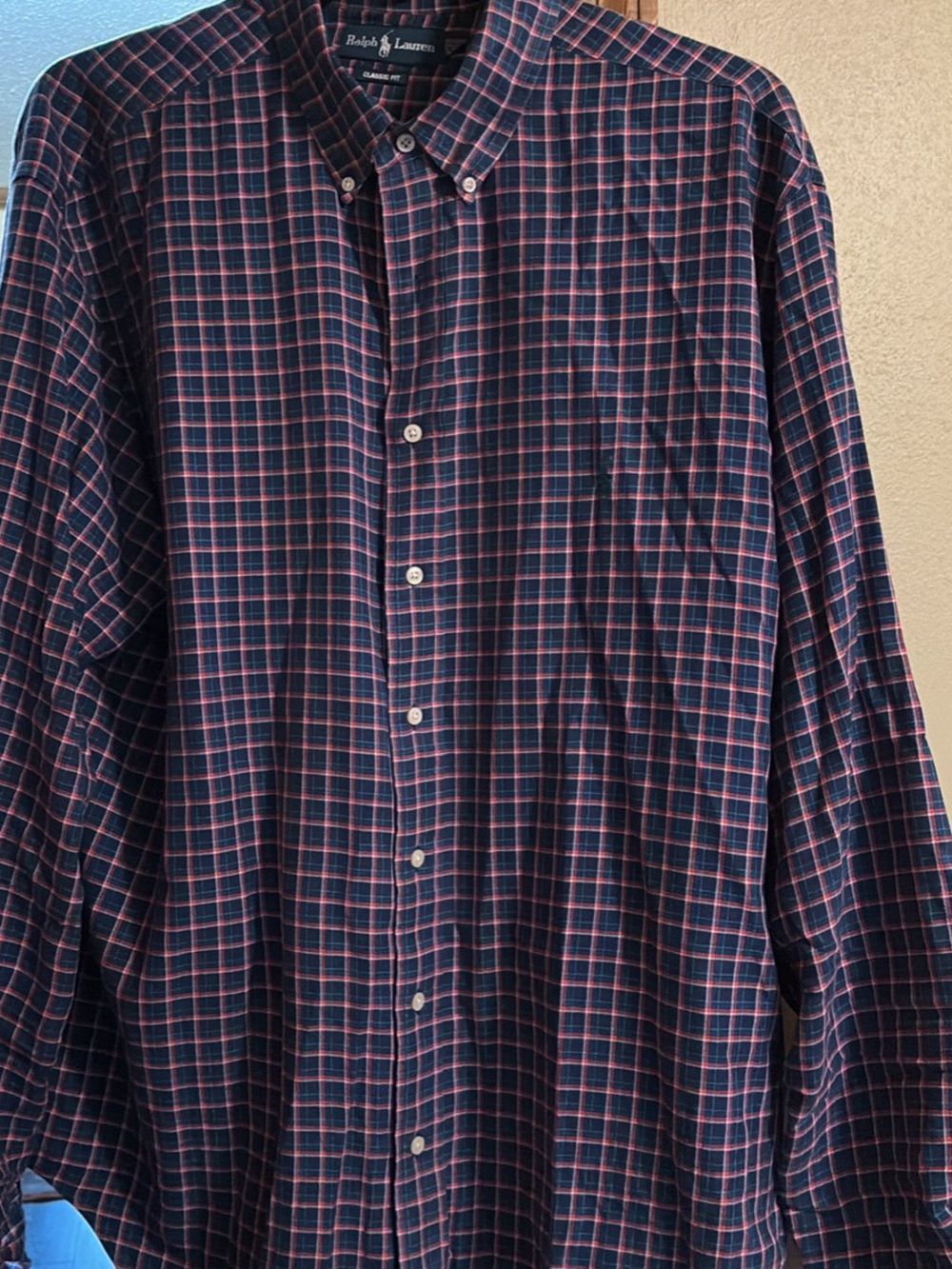 Ralph Lauren Navy and Red Grid Plaid Button-Down Shirt